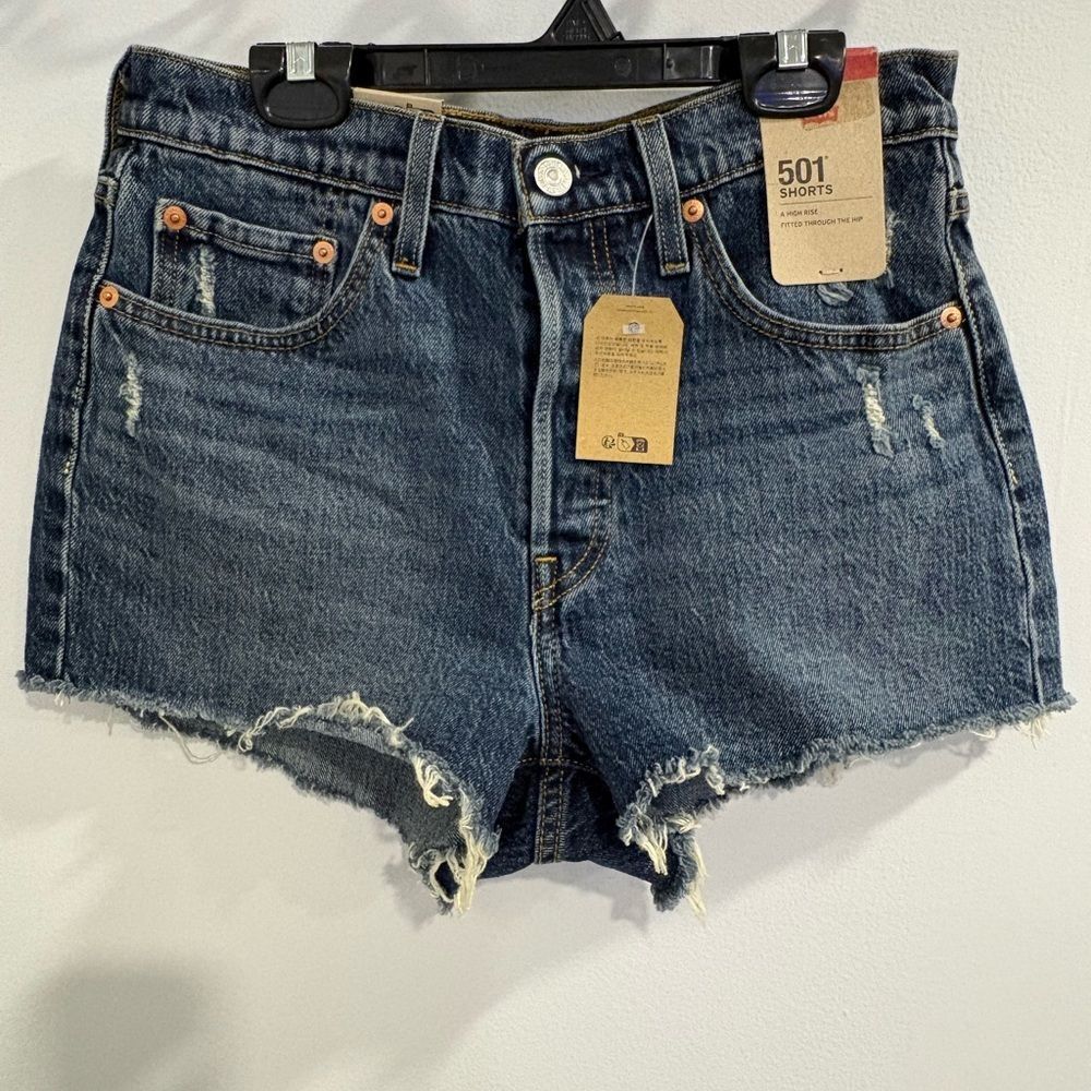 Levi's Indigo Distressed Jean Button Fly Shorts